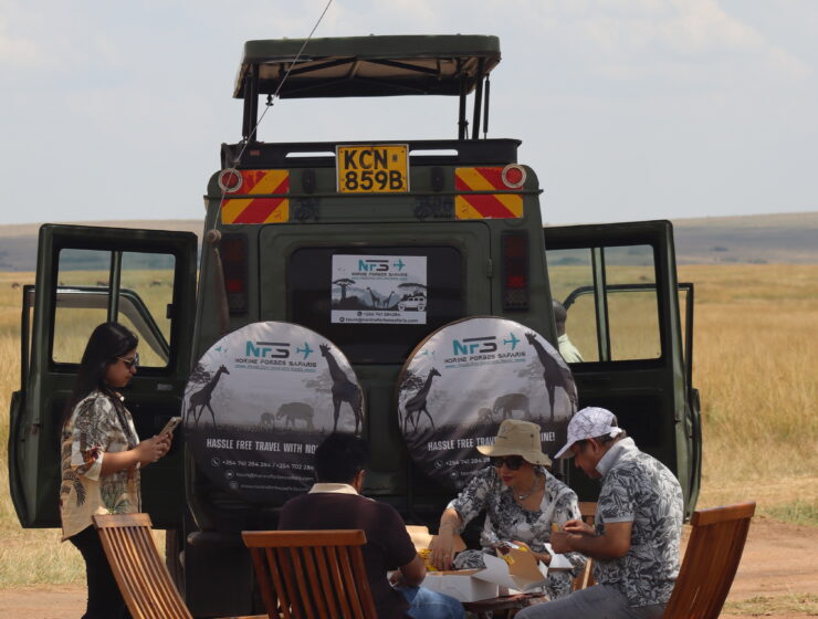 clients enjoying a picnic lunch in Maasai mara Kenya